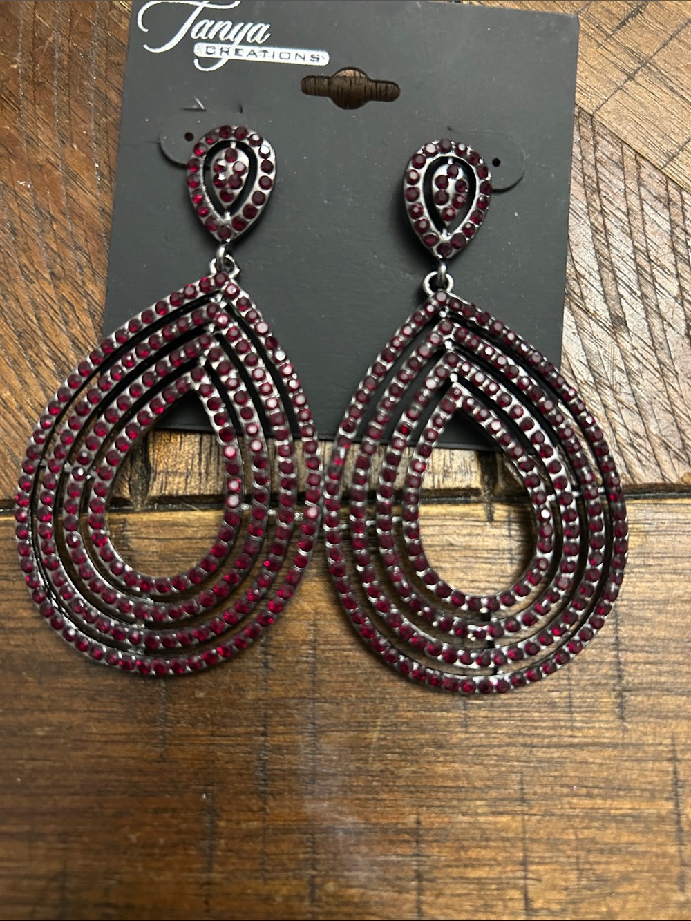 Burgundy Teardrop Dangle Earrings